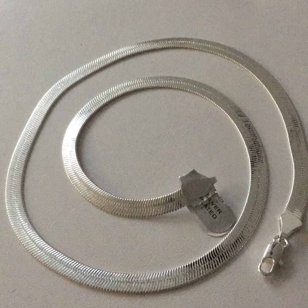 New high quality silver plated herringbone chain necklace  19”, width 6". Unisex
